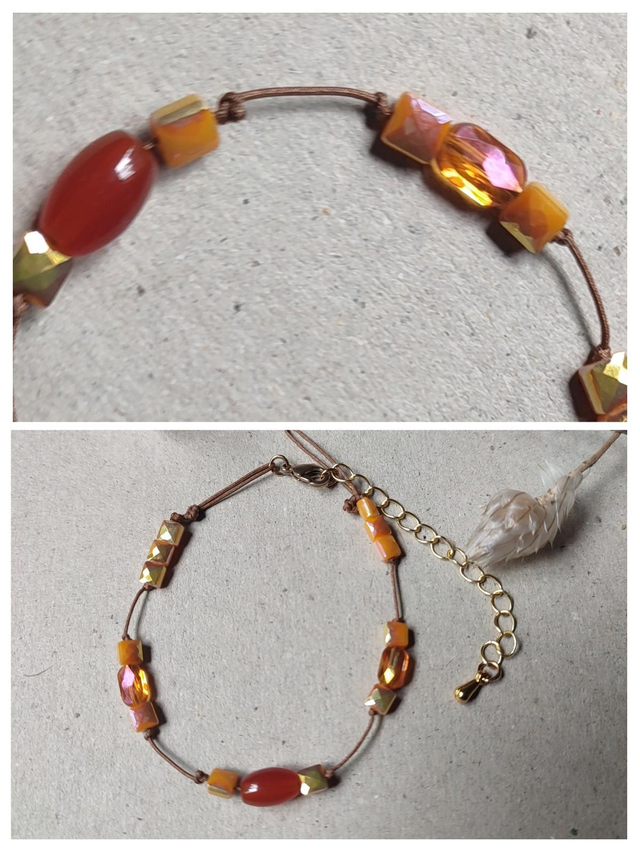 Agate et perles de verre monté sur fil de jade résistant et réglable avec chaîne d&#039;extension en acier inoxydable doré, pièce unique 