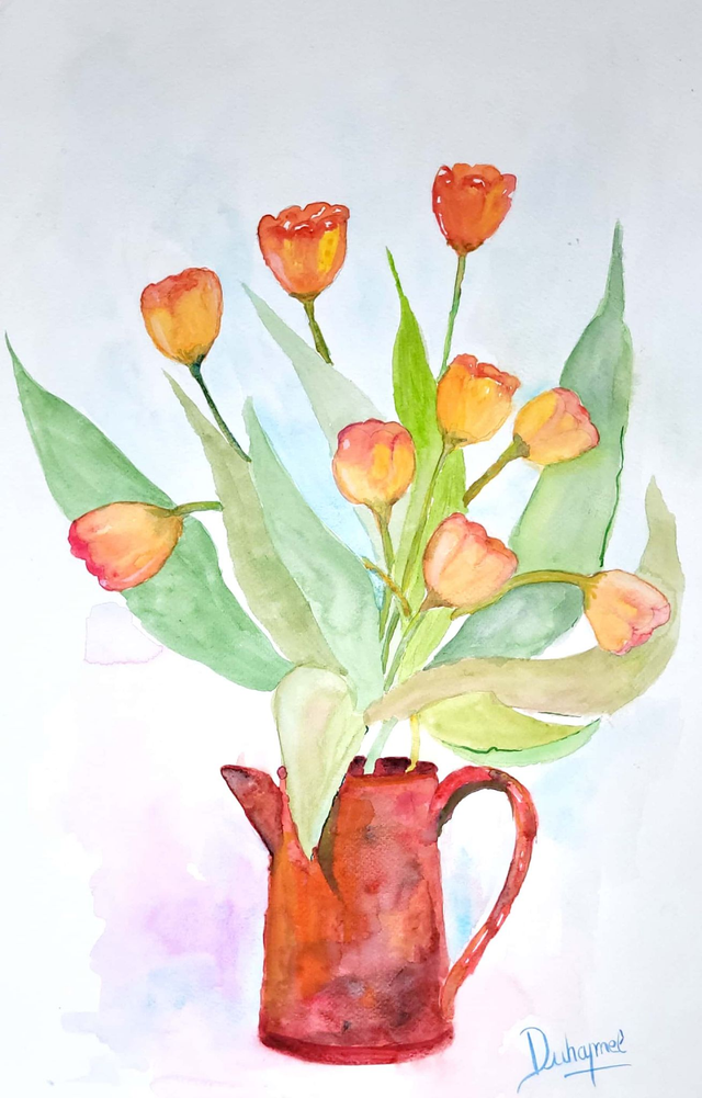Les tulipes et son vase rouge, 2015