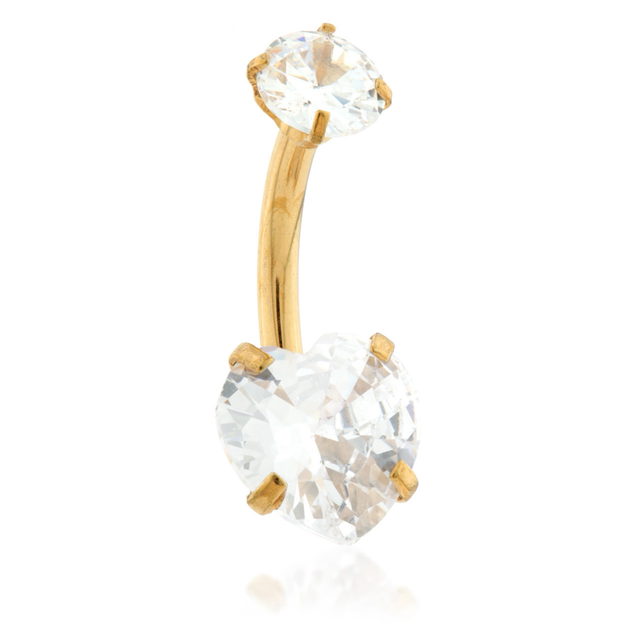 Zircon Gold Titanium Heart Gem Navel Bar
