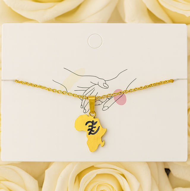 Gouden Afrika Ketting met Gye Nyame Adinkra Symbool – Handgemaakte Culturele Sieraad | Statement Halsketting