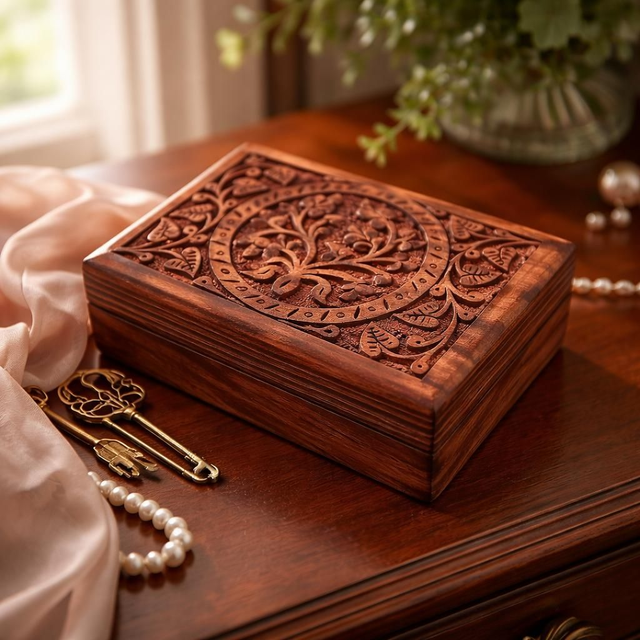 Boîte sculptée "Arbre de vie"