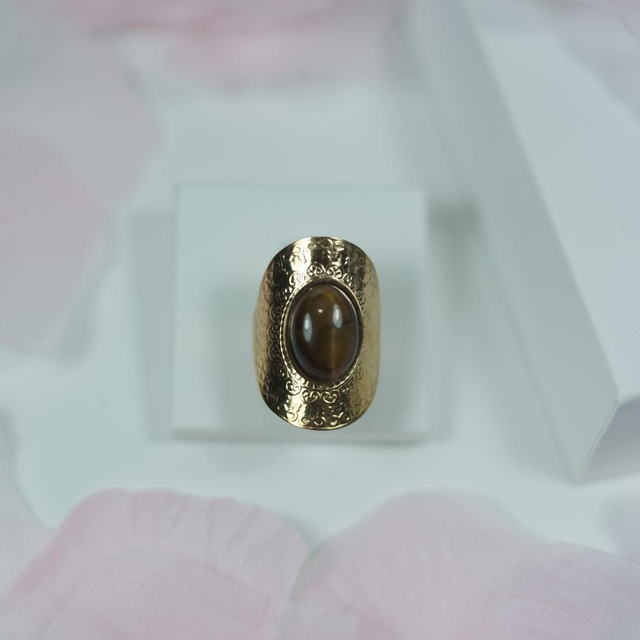 Bague Réglable En Acier Inoxydable Or Et Pierre Fine