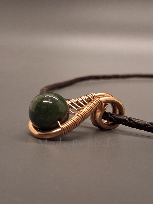 Bronze Teardrop Pendant Necklace With Fancy Jasper Bead & Feature Wire Wrap