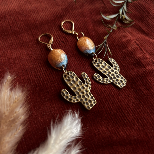 Bronze Cactus Statement Earrings