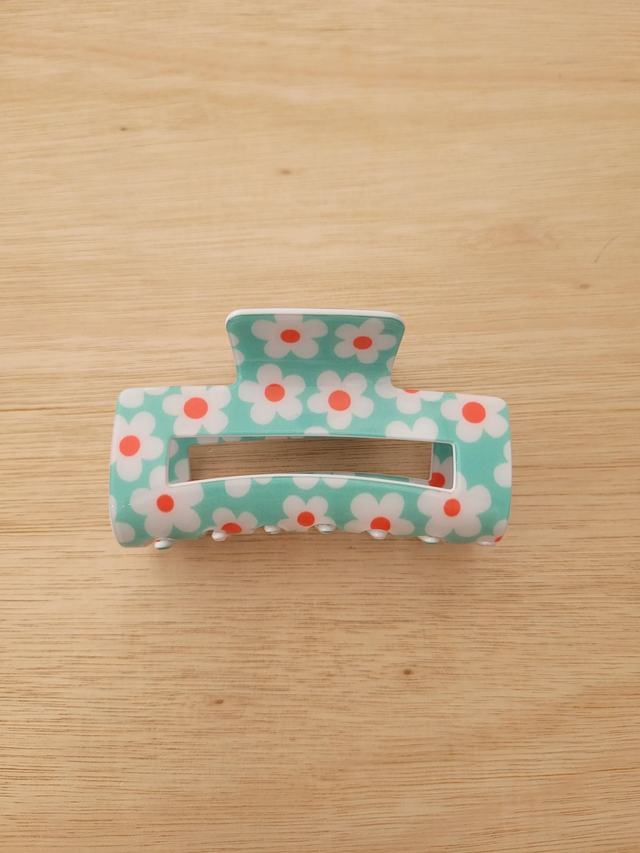 Mint, white and red flower claw clip - HE-026