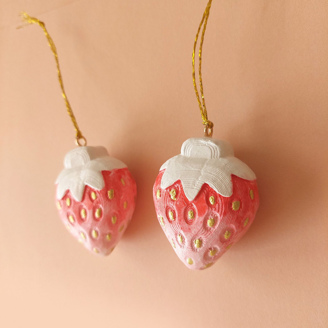 Strawberry clay ornament - boho Christmas tree decoration