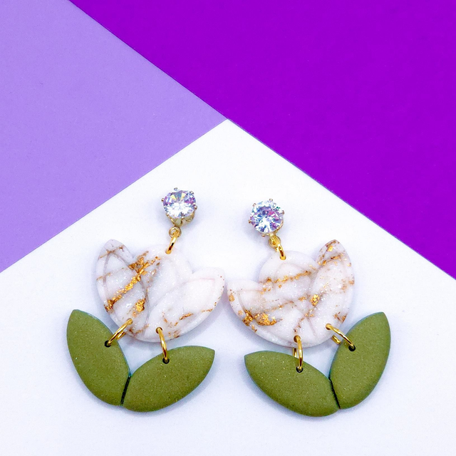 White Marble Tulip Dangles