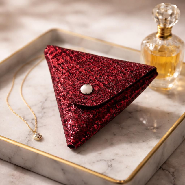 ✨️ PROMO ✨️ Porte-monnaie en cuir triangle  - Rouge et Noir