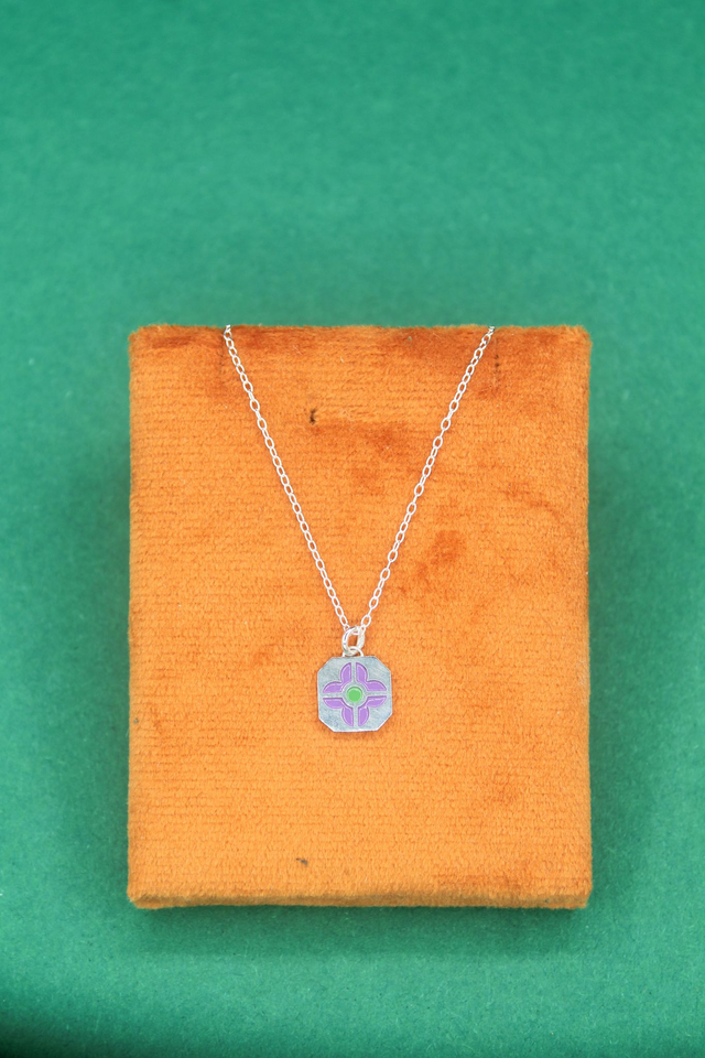 Pendentif émaillé fleur | Lavande & vert