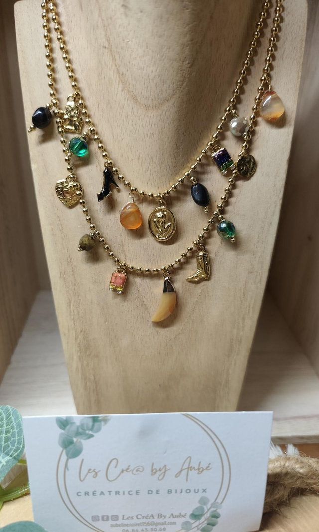 COLLIER DOUBLE RANG GOLD/ BRELOQUES MULTI COLORS 0000649