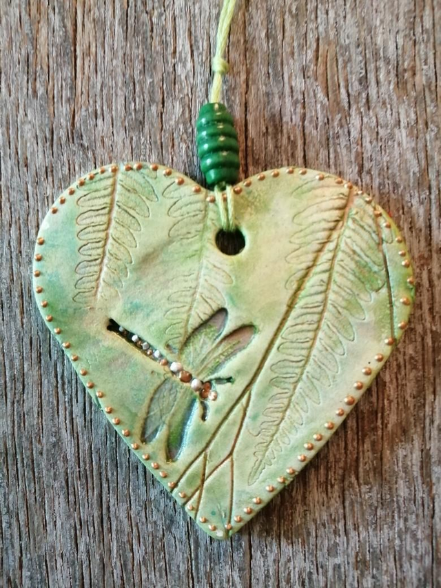 Decorative Hanging - Green Dragonfly Heart