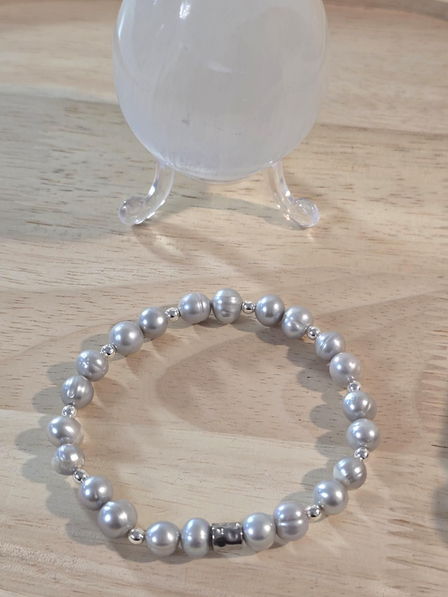 Bracelet Perle de culture d'eau douce grise 0,8 cm 