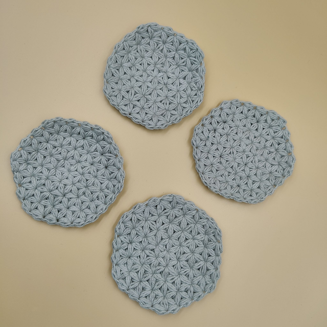 Lot de 4 dessous de tasse/verre grises ronds au crochet - Point jasmin/étoile - Diamètre 10 cm