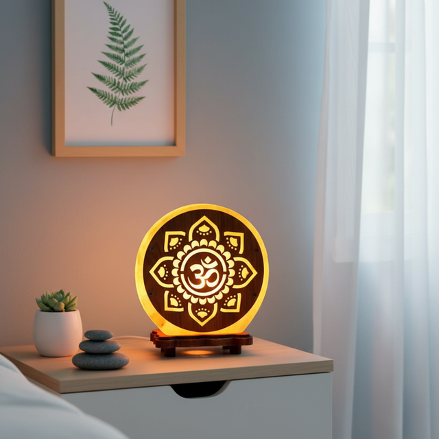 Lampe de Sel d'Himalaya rose à frame - Om