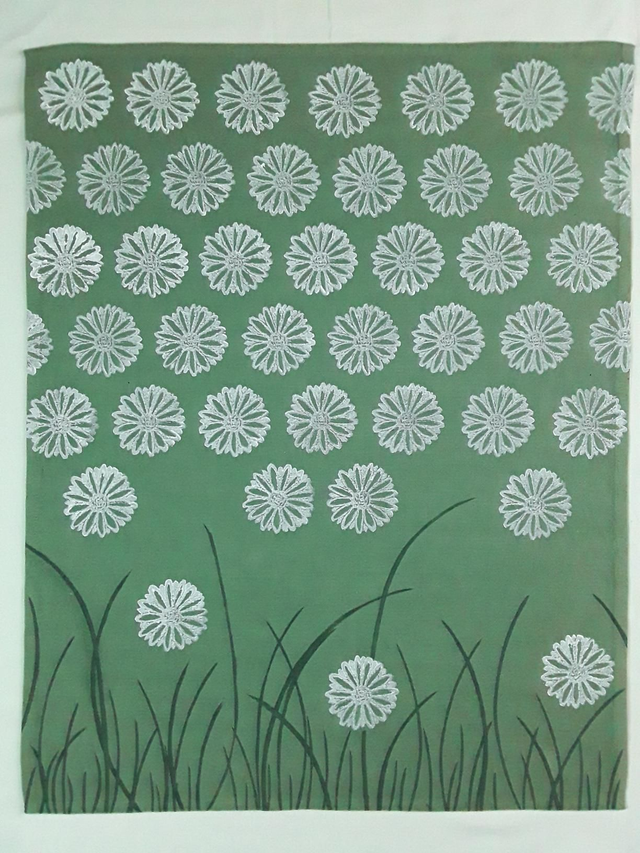 Essuie-main en lin céladon PÂQUERETTES et HERBES FOLLES 