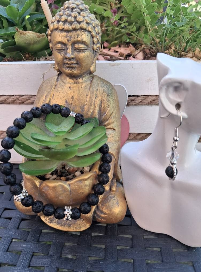 Bracelet Pierre de lave + boucles d'oreilles 