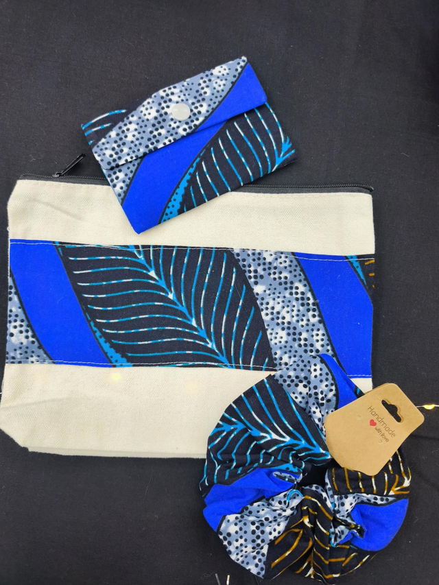 Ensemble pochette porte carte chouchou Blue navy 