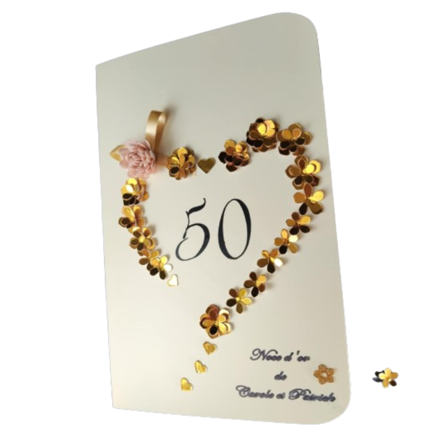 Carte artisanale personnalisée anniversaire de mariage – Fleurs et Ruban