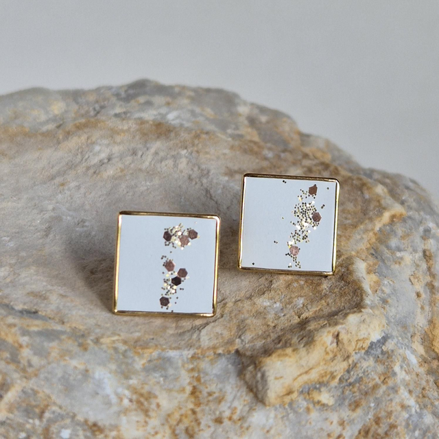 Concrete Square Earrings with Glitter