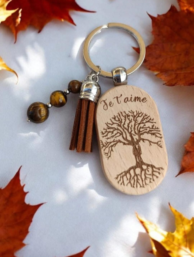 Porte-clé Bois et Œil de tigre