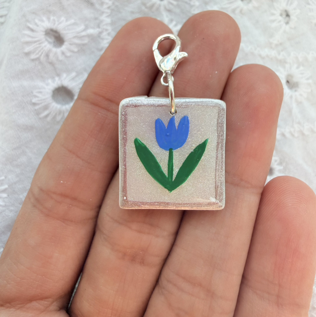 Blue Tulip Silver Frame Charm