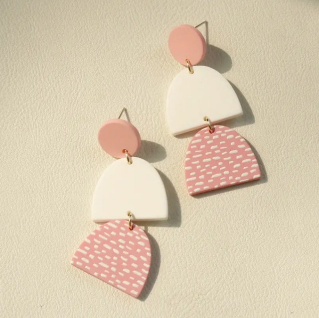 Pink and white clay dangles