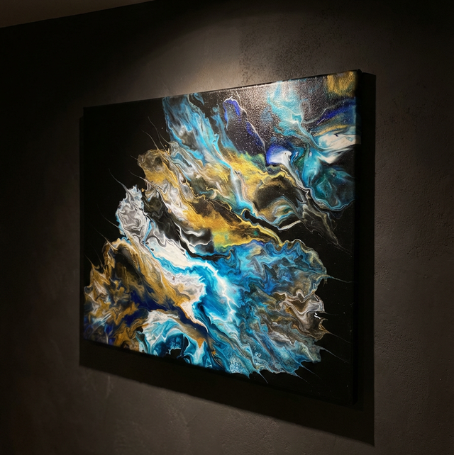 Hand Poured Acrylic Abstract Painting - 14x11 inch - POPOLS118