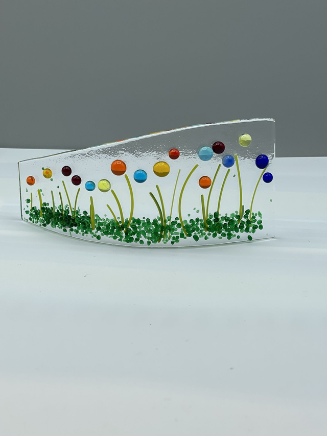 Contemporary floral hand fuse glass curve