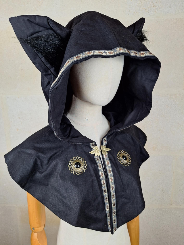 Capuchon à oreilles en lin Noir