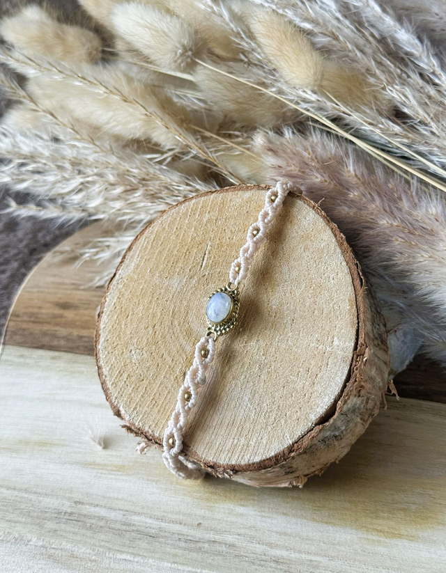 Luna - Bracelet micro-macramé et pierre de lune / Collection Céleste