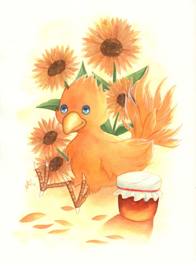 Illustration originale aquarelle - Chocobo jaune