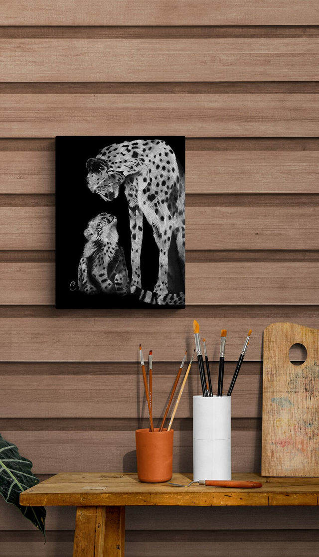  Reproduction Aquarelle Guépards sur Alu - Tirage limité, numéroté et signé - 30x40cm