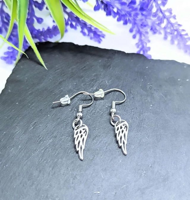 Stainless Steel Wing Drop Earrings 