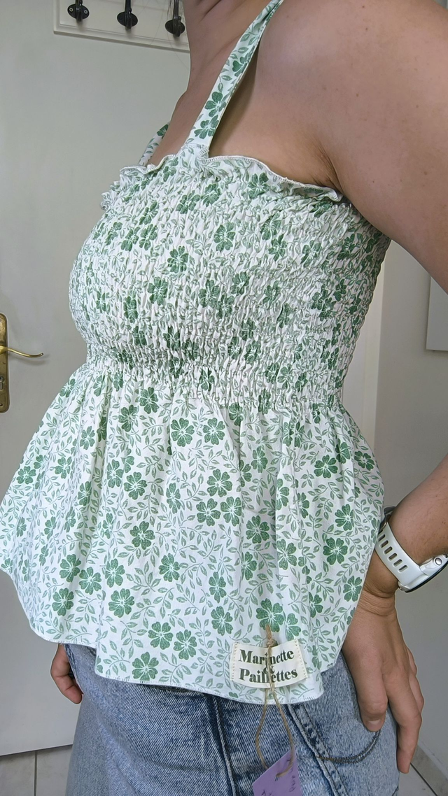 Top à smocks fleurs vertes - Taille 1