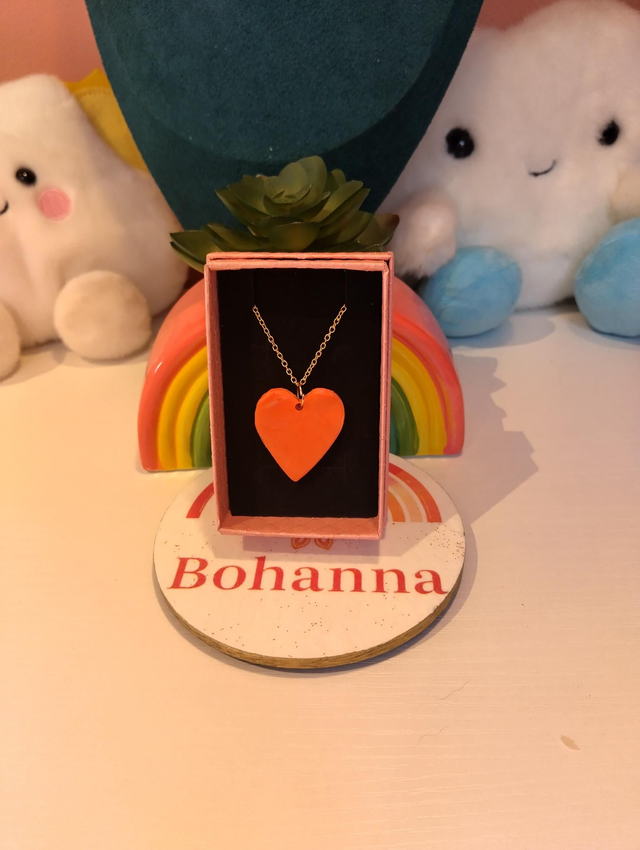 Handmade polymer clay orange heart necklace 