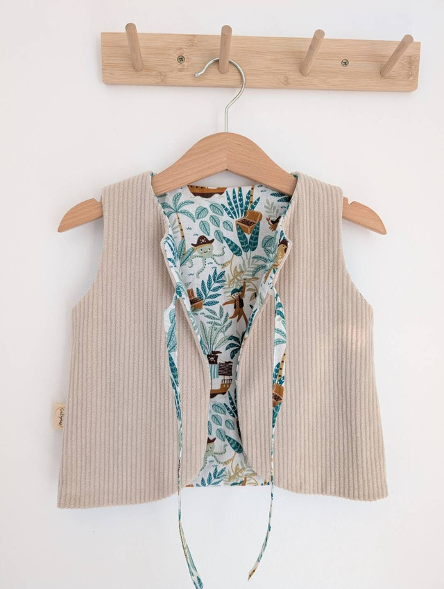 Gilet réversible enfant en velours Crème – Intérieur coton Oeko-Tex, fabriqué en France