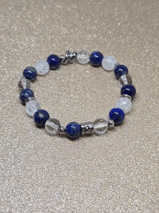 Bracelet Lapis lazuli et Cristal de roche en 0,8 cm 