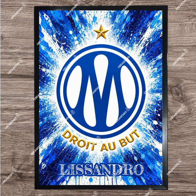 Affiche poster OM personnalisé avec Prénom - Cadeau unique pour supporter de l'Olympique de Marseille format A4 21x29,7cm