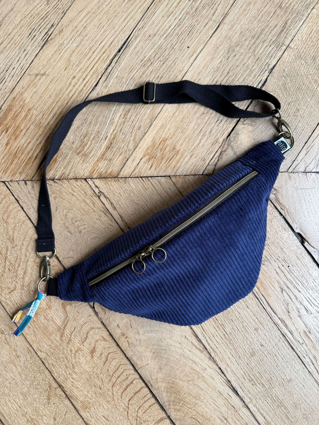 Sac Banane Uni velours côtelé BLEU MARINE