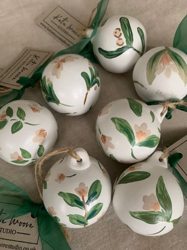 Neutral Hand Painted Ceramic Baubles