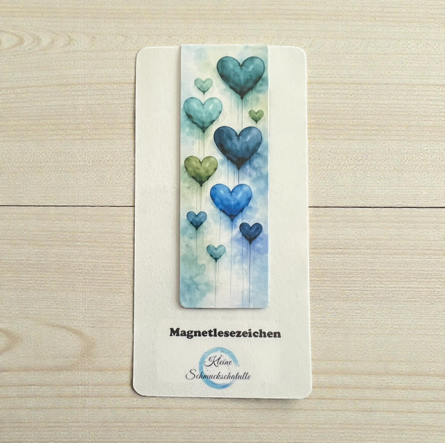 Lesezeichen Herzen blau / grün - Handgefertigte Magnet-Lesezeichen – Herzmotive