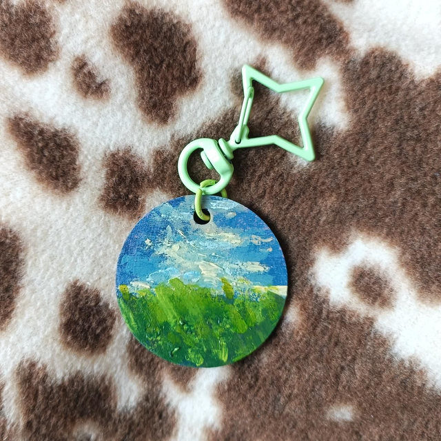 cloudy scape - round gouache painting keychain