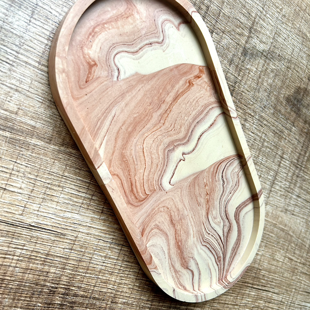 Grand plateau oval beige marbre Terracotta 