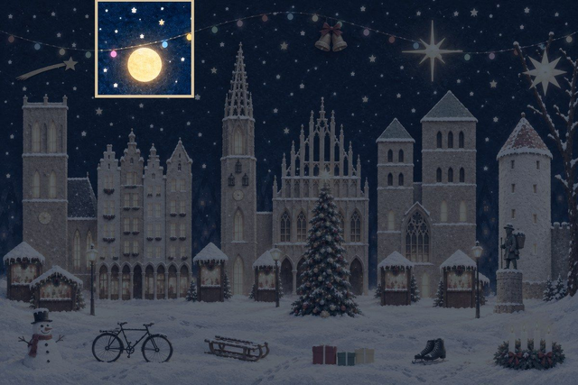 Adventsbild 05 – Der Mond über den Giebeln