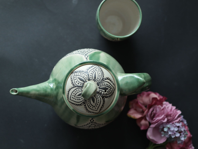 XL 2 Liter Teapot, one-of-a-kind, green mandala