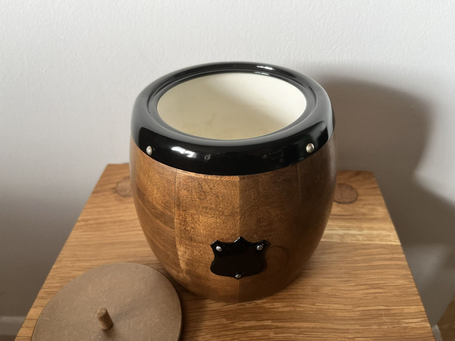 Mid 20-Century Vintage Wood Biscuits Barrel.