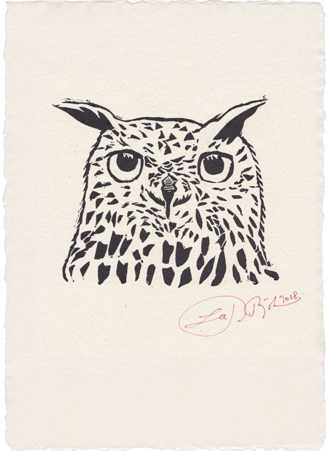 Linolschnitt "Uhu" / Linocut "Eagle Owl"