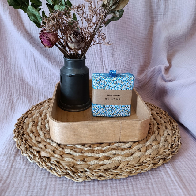 5 Cotons Lavables Fleuris Bleu