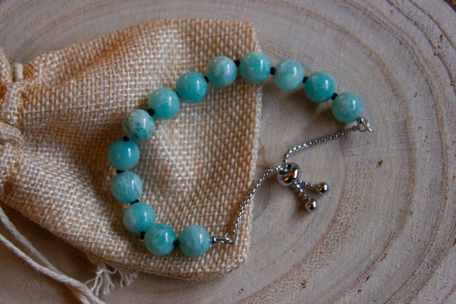 (XS-S) Amazonite / Bracelet coulissant inox et fil de soie