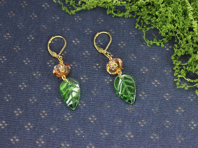 Ohrringe Blatt Anhänger und Kürbis [OR0056] 